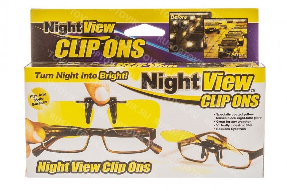 Антибликовые очки для водителей Night View Clip Ons оптом 