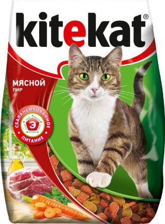 Корм сухой для кошек "Kitekat", мясной пир, 350 г 